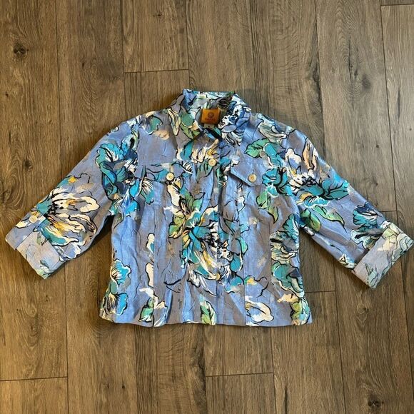 Ruby Rd Women 6P 6 Petite Colorful Blue Floral‎ Summer Jacket Shirt - Picture 1 of 3